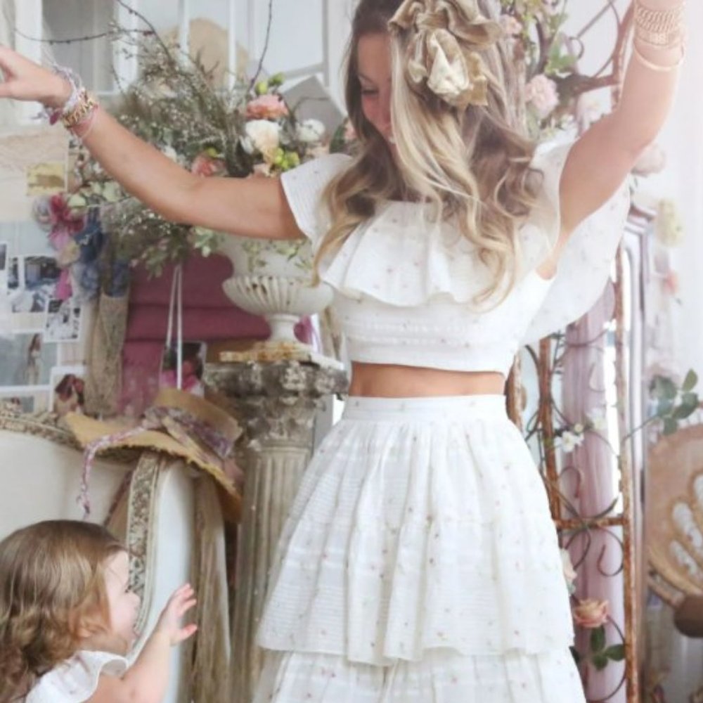 Loveshackfancy Maria crop top embroidered girly floral ruffle XS